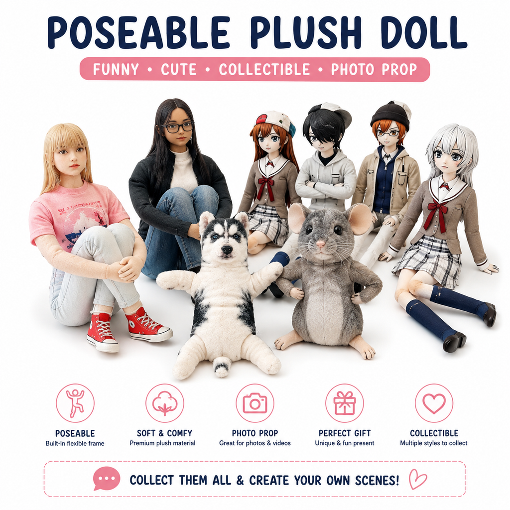 Funny Poseable Plush Doll & Animal Toy Collection – Soft Desk Decor Photo Prop Gift